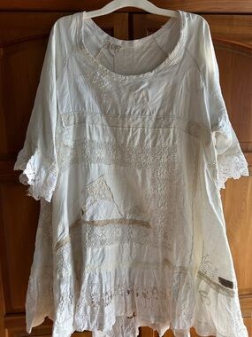 Rare Bird brand, Vintage White & Cream Boho Lace Patchwork Tunic Dress XL